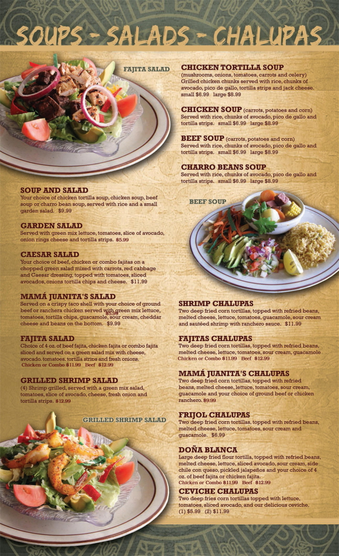 Menus Of Texas - Coupons - Mama Juanitas Mexican Restaurant - Conroe - Dinner Menu