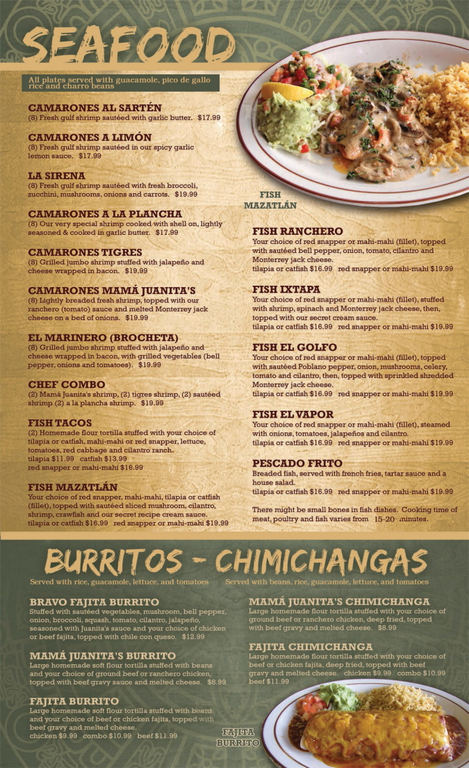 Menus Of Texas - Coupons - Mama Juanitas Mexican Restaurant - Conroe - Dinner Menu