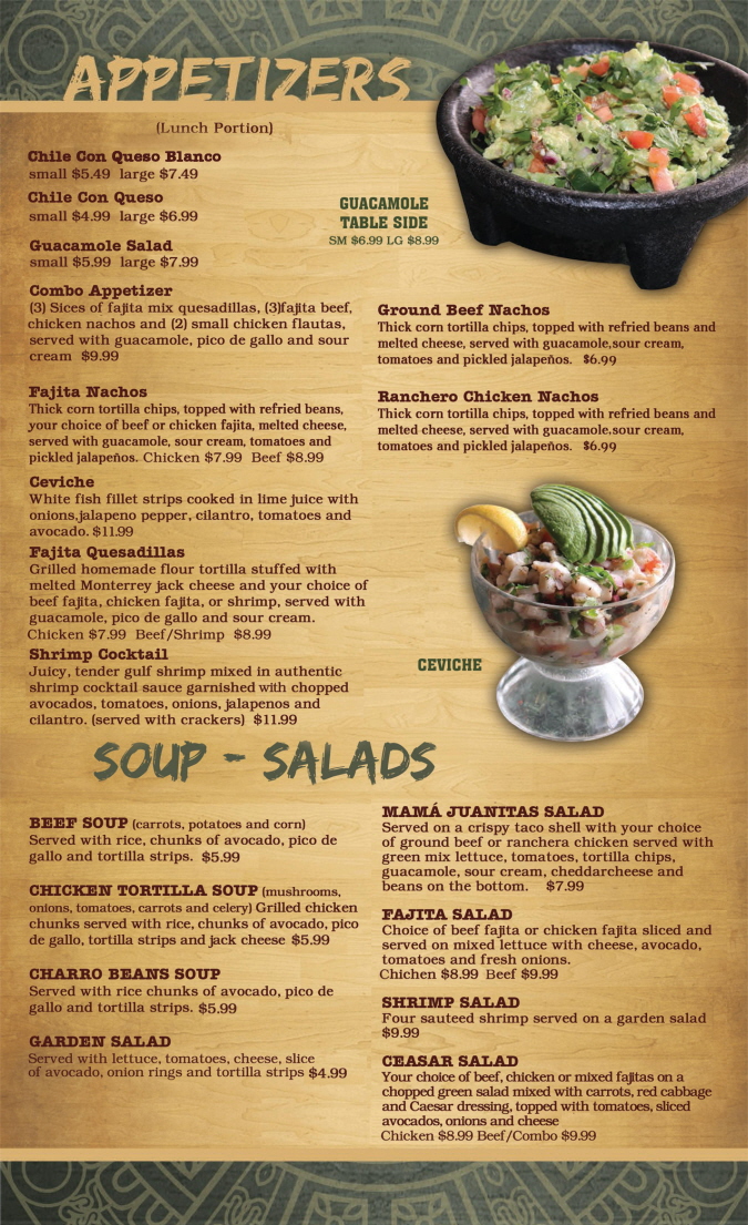 Menus Of Texas - Coupons - Mama Juanitas Mexican Restaurant - Conroe - Lunch Menu