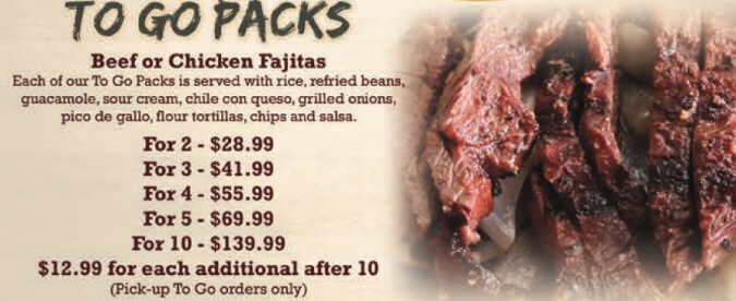 Menus Of Texas - Mama Juanita's Mexican Restaurant - To Go Packs